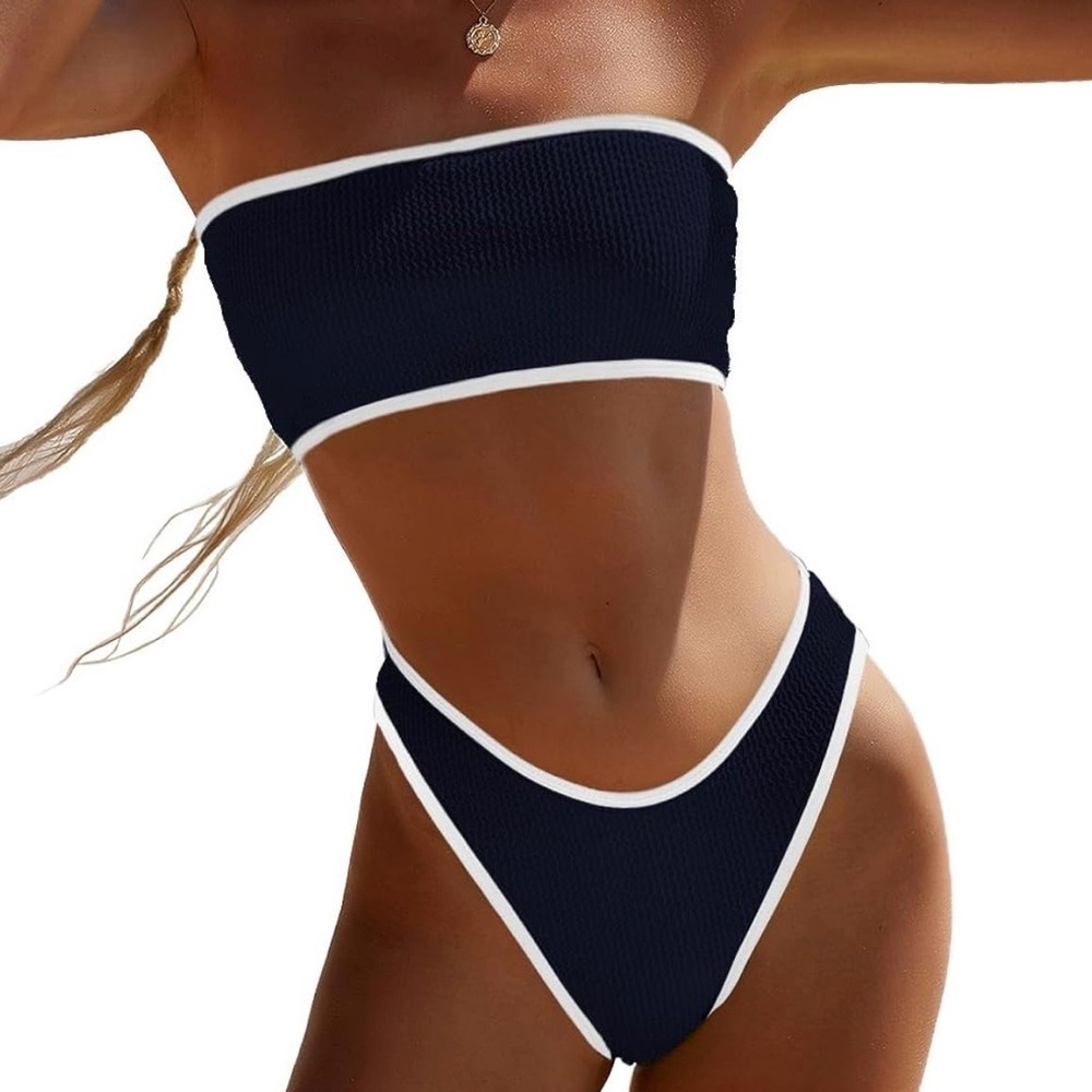Elegant Black & white Bandeau Bikini Set Small/ 0019